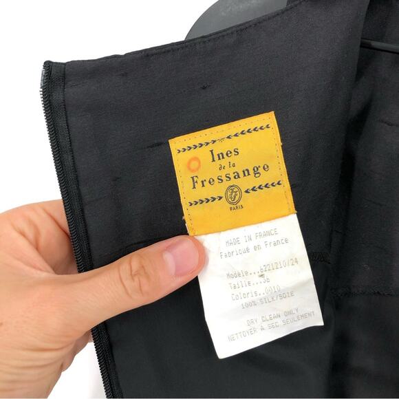 INES DE LA FRESSANGE Vintage Raw Silk Sheath Dress Black FR 36 (6) - Picture 10 of 11